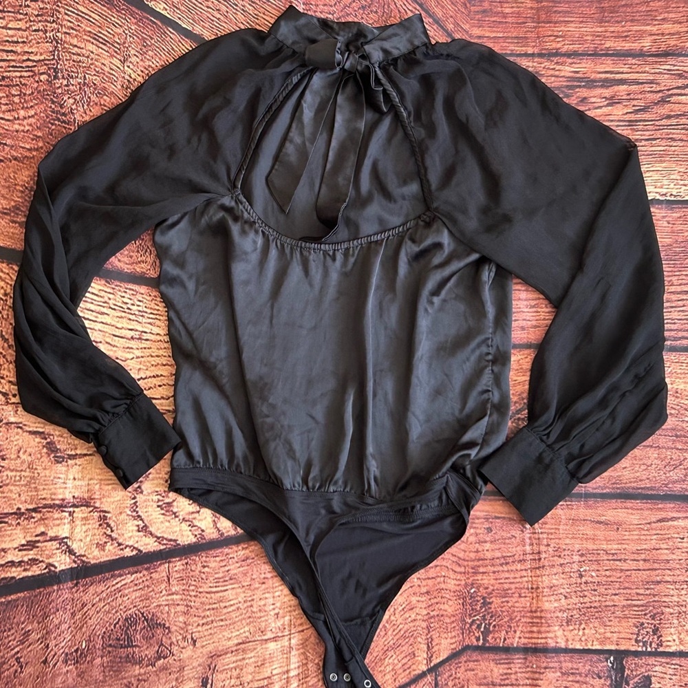 ABERCROMBIE & FITCH Black Silk Bodysuit Size Large - Picture 2 of 10